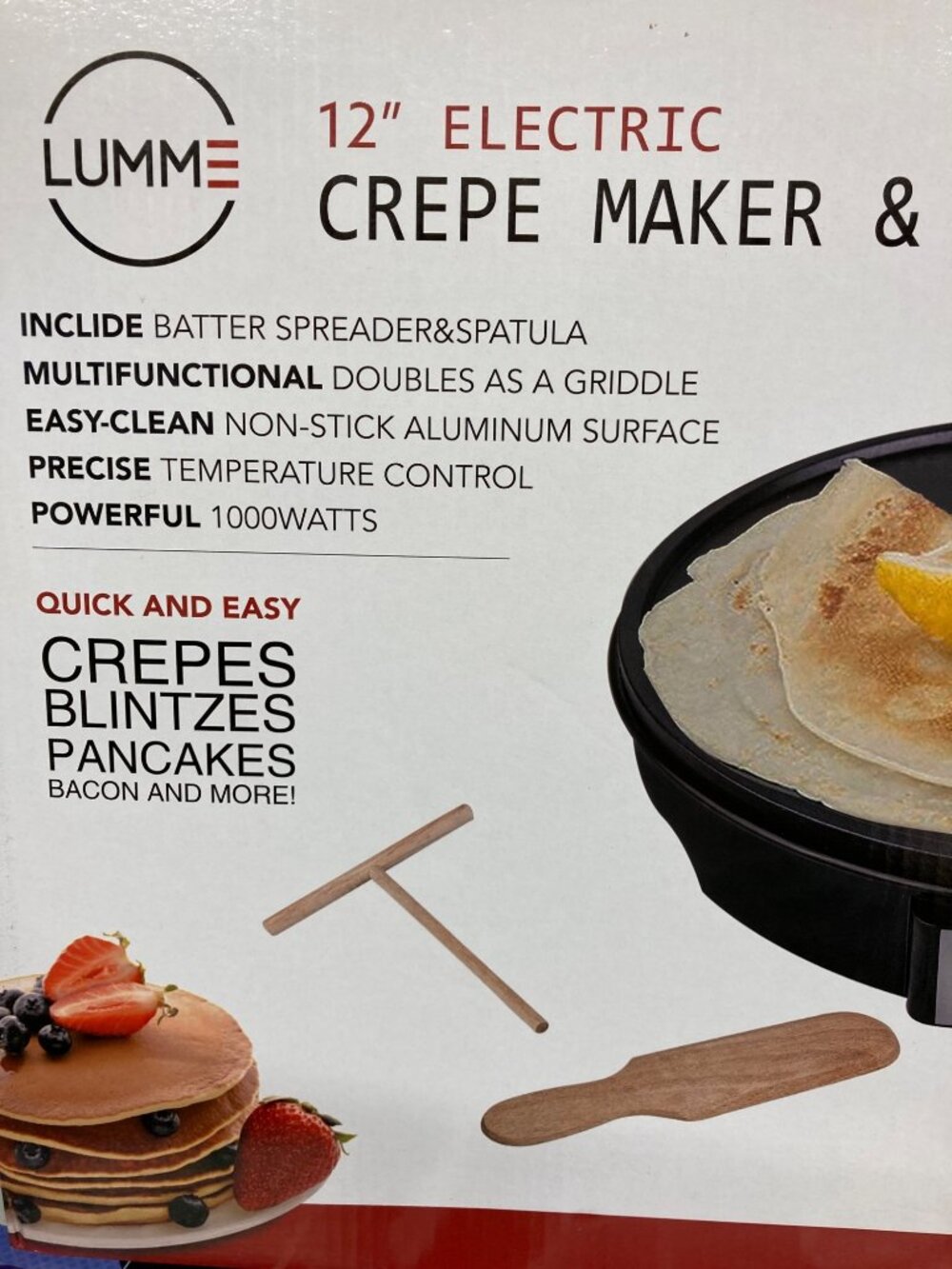 Lumme Crepe Maker Nonstick 12-inch Breakfast Griddle Hot Plate New in Box